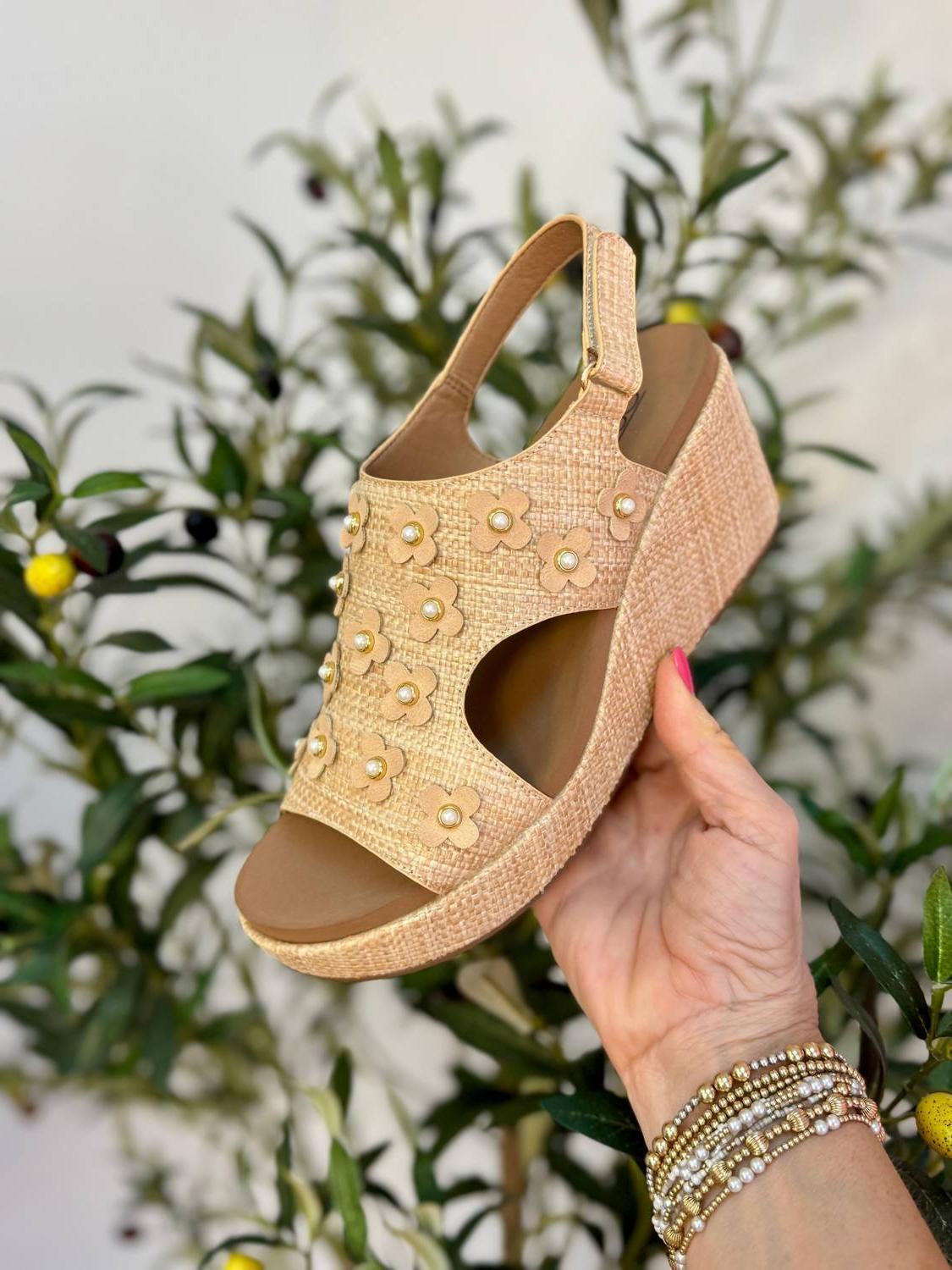 Corkys Footwear Women&#39;s Carley Raffia Flower Wedge Sandal Natural - $62.00