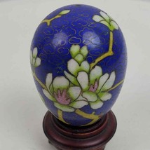 Vintage Chinese Asian Cloisonne Blue White Egg 2.5 Inch NO STAND - £9.98 GBP