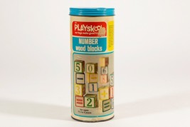 Vintage Empty Children&#39;s Blocks Canister -1974 Toy Container with Blue M... - £5.79 GBP