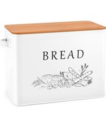 White Bread Box with Bamboo Lid for Kitchen Countertop Large Metal Bread... - £28.99 GBP