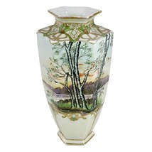 Nippon Tohina E-OH Porcelain Lg Hexagonal Vase Hand Painted Landscape 11.5&quot; READ - £42.70 GBP