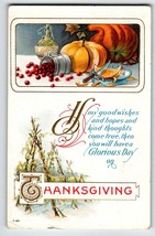 Thanksgiving Day Greetings Postcard Pumpkin Cranberries Wine Series T-50 Vintage - £6.70 GBP