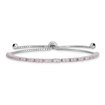 Silver Rhodium Plated October Pink CZ  Adjustable Bracelet QG4757OCT - £76.14 GBP