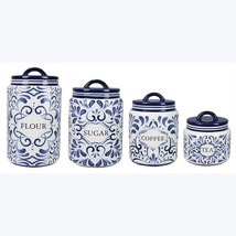 S/4 Ceramic Blue and White Talavera Canister Set with Silicone Seal - £99.47 GBP