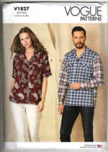 Vogue V1827 Unisex XS to XXL Adult Button Front Shirts Uncut Sewing Pattern - $23.14