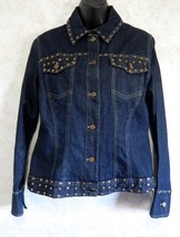 Studio West Blue Denim Long Sleeve Woman&#39;s Jacket Button Up Gold Tone St... - £13.16 GBP