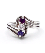 Vintage 925 Sterling Silver Three Stone Ring CZ Ruby Size 6 - £22.13 GBP