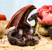 Small Purple Dragon With Red Lava Wings Resting On Volcanic Rock Figurine 3.5&quot;H - £15.22 GBP