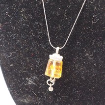 Sterking Silver &amp; Amber Statement Pendant Necklace - £36.38 GBP