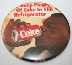 Vintage COCA COLA Refrigerator WILLIAM PERRY Pinback Button FRIDGE COKE ... - $9.89