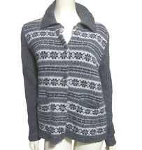 Cherokee 100% Shetland Wool Cardigan Sweater Womens Size M Gray Fair Isle Y2K - £14.07 GBP