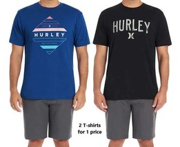 Hurley Mens Graphic Tee 2 Pack Black &amp; Blue T-Shirts Short Sleeve Casual Apparel - £21.18 GBP