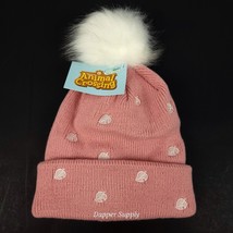 Animal Crossing New Horizons Pom Knit Beanie Pink Hat White Leaf Pattern... - $317.99 MXN