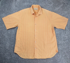 Tommy Bahama Shirt Men X-Large Orange Striped Cotton Button Up Camp Beach Tropic - £14.38 GBP