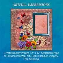 Flowers - Floral Brick Garden Personalized Wall Art or Scrapbook Page - $403.44 MXN