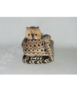 Carved Buffalo Horn Vintage Owl w Baby Bird Figurine Art Sculpture 2 5/8&quot; H - £26.83 GBP