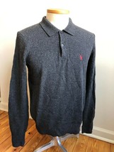 Polo Ralph Lauren M Collared Lambswool Charcoal Gray Sweater 1/4 Button - £29.56 GBP