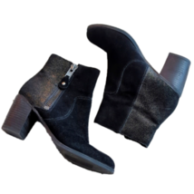 Franco Sarto Womens Yogi Black Suede Metallic Heel Ankle Boots Side Zip Size 7 - £37.85 GBP
