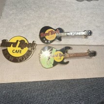 3-Vintage Hard Rock Cafe NEW YORK Statue of Liberty Guitar Pin and logo pin - $14.85