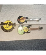 3-Vintage Hard Rock Cafe NEW YORK Statue of Liberty Guitar Pin and logo pin - £11.73 GBP