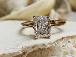 2.00Ct Radiant Cut CZ Solitaire Engagement Wedding Yellow Gold-Plated Silver - £73.59 GBP