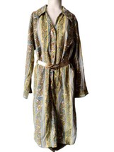 Vtg 60s Merrilee Modes Cotton Button Up Dress Size L/XL Floral Greek Key... - £29.42 GBP