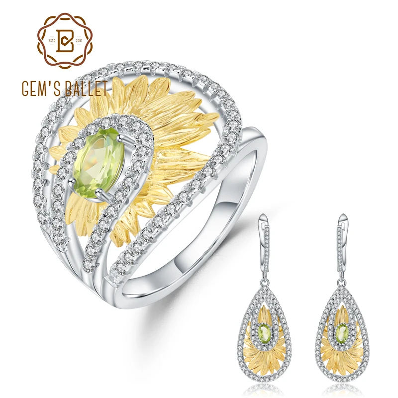 925 Sterling Silver Handmade Ring Earrings Sets 1.89Ct  Natural Peridot Gemstone - £105.69 GBP