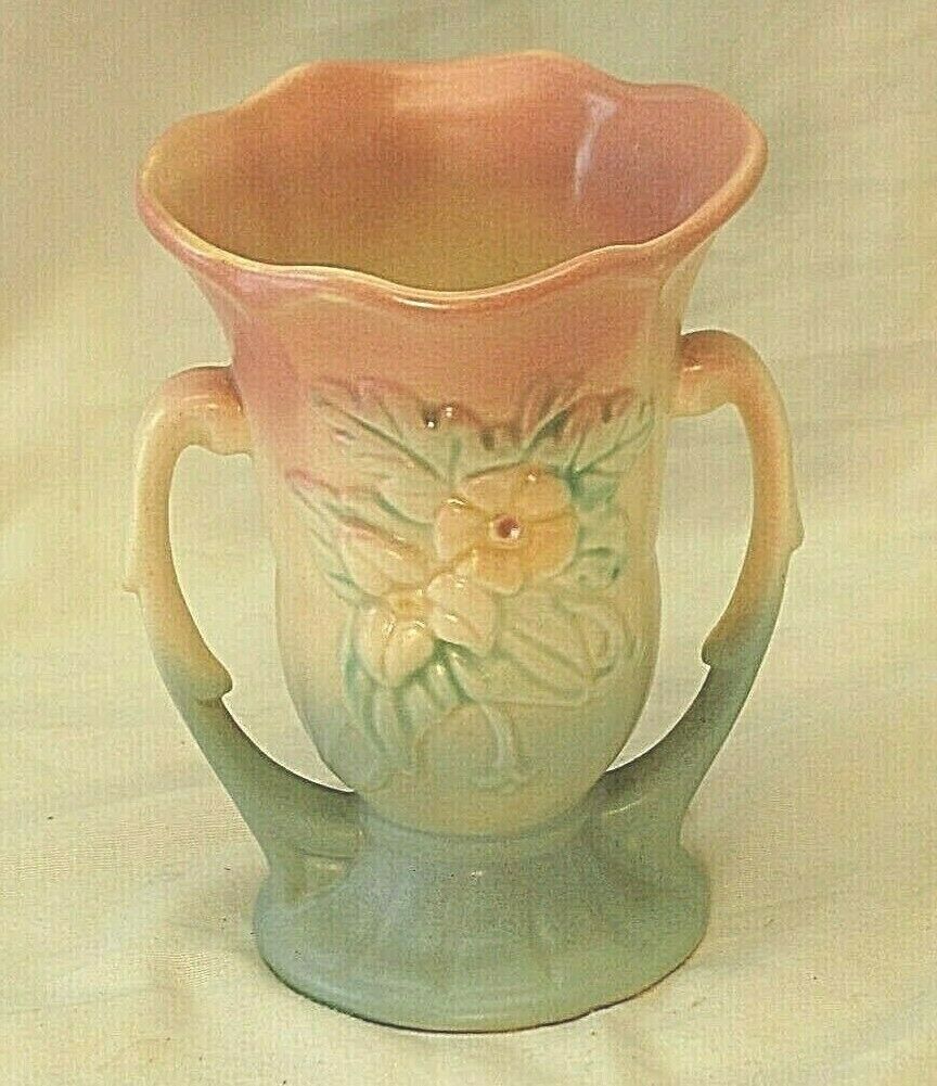 Hull Art Pottery Vase Art Deco Wild Flowers Doubled Handle W-3 Vintage 1940s USA Item image 2