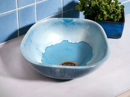 Vtg DRYDEN Art Pottery Arkansas OZARK FRONTIER Blue Drip Glaze 5&quot; Square... - £7.49 GBP