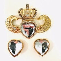 Richard Serbin Vintage 1980’s Signed Couture Crystal Heart Brooch &amp; Earring Set - £178.53 GBP