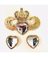 Richard Serbin Vintage 1980’s Signed Couture Crystal Heart Brooch &amp; Earr... - $4,301.97 MXN