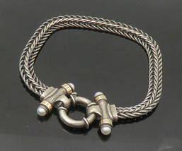 925 Silver &amp; 14K Gold - Vintage Freshwater Pearls Wheat Chain Bracelet -... - $167.48
