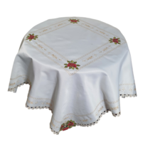 Ecri Tablecloth, Rose Embroidered Tablecloth, Rustic Table Decor, 52x52&#39;&#39; - $69.00