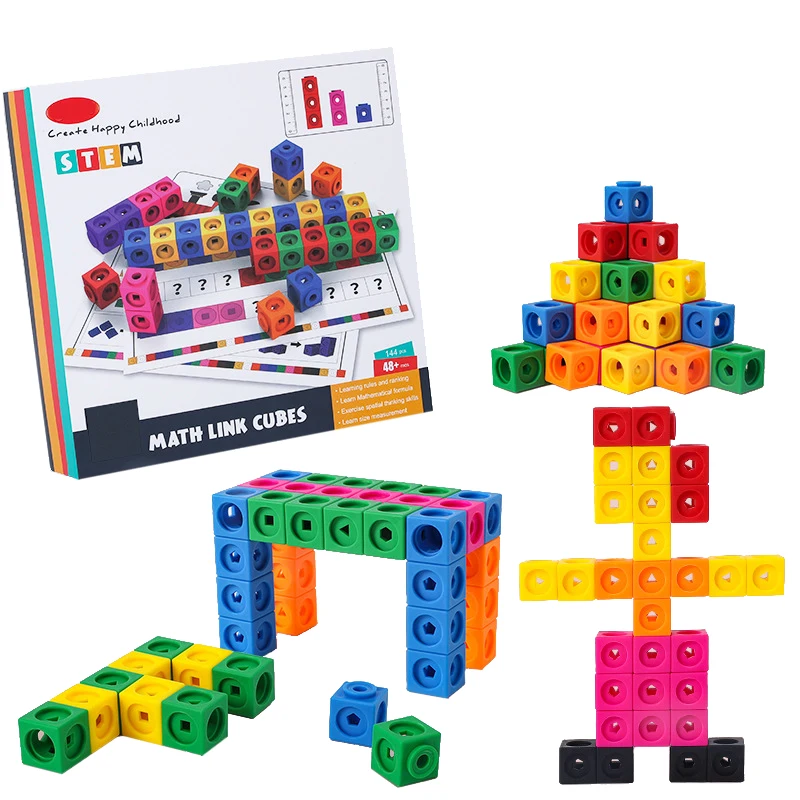 Montessori Math Toys 10 Colors Rainbow Link Cubes Snap Blocks Stacking Game - £14.40 GBP+