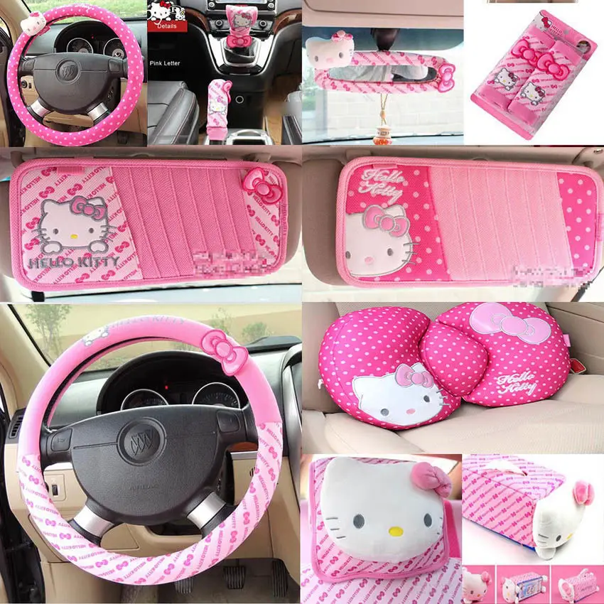 Sanrio Kawaii Hello Kitty Girl Car Interior Auto Accessories Set Seat Belt Cover - £15.53 GBP+