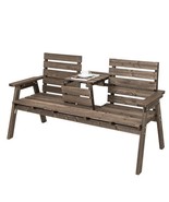 Outdoor Fir Wood Bench with Foldable Middle Table-Gray - Color: Gray - $333.85 CAD