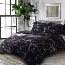 Comforter Set Full Size, Dark Black Marble Pattern Print 80 X 90 Inch Reversible - $74.99