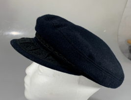 Mens Greek Fishermans Cap Hat Black Wool Made in Greece Vintage  Size  7 1/8 - £27.41 GBP