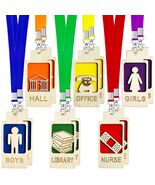 12 Sets Hall Pass Lanyards &amp; Unbreakable Wooden Bathroom Passes Classroom - $17.05 CAD