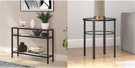Wide Blackened Bronze Round Side Table And 42&quot; Wide Rectangular Console Table - $230.92