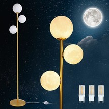 3 Globe Moon Floor Lamp For Living Room, Modern Gold Floor Lamp With 3D Printing - £96.06 GBP