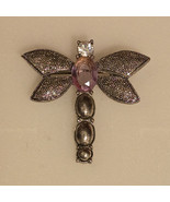Vintage Dragonfly Amethyst Marcasite Brooch Pendant 1.75&quot; X 1.75&quot; - $77.79 CAD