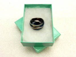 Retro Art Glass Fashion Ring, Size 8, Silver &amp; Blue Striped Dome, JWL-163 - $14.65