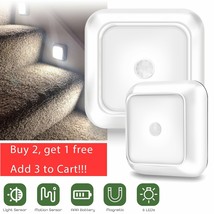 6-Led Wireless Motion Sensor Night Light Wall Cabinet Closet Stair Battery Lamp - £14.49 GBP