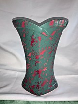 1950’s Vintage Ceramic Pottery McCoy USA Green and Red Brocade 10inch Vase - £35.85 GBP