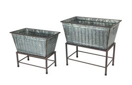 Rectangular Galvanized Metal Tub Planters On Stand Set of 2 - $138.59