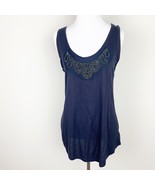 Banana Republic Women&#39;s Navy Blue Tank Top Beaded Embellished Metallic Sz M - $150.19 MXN