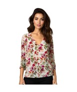 Cynthia Rowley Floral 3/4 Sleeve V-Neck Top Size XL - €16,88 EUR