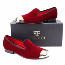 Handmade FERUCCI Men Plain Burgundy Velvet with Gold Toe Slippers loafer... - $1,900.49 MXN