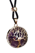Tree of Life Amethyst Necklace Pendant Gemstone Round Cord Chakra Emotion Stone - £4.75 GBP